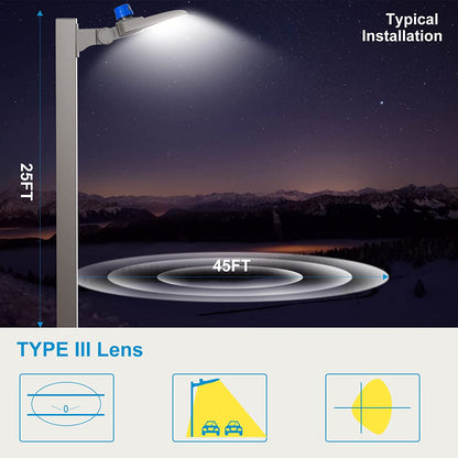 150W Lightdot Parking Lot Lighting, 21000Lm (Eqv 600W) 5000K ETL Listed, IP65 Waterproof Arm Mount