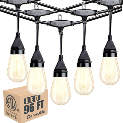 Lightdot 96FT (2x48FT) Outdoor String Lights, 30+2 Shatterproof LED Bulbs String Patio Lights