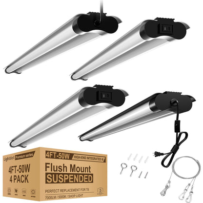 Lightdot Linkable LED Shop Light 4FT, 4 Pack Garage Lights with On/Off Switch, 50W 7000LM, 5000K White