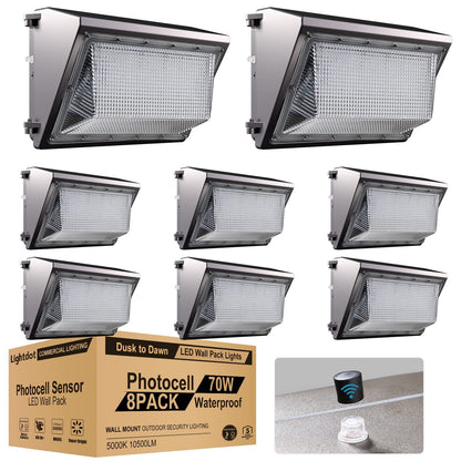 Lightdot 70W LED Wall Pack Lights, 100-277v Dusk to Dawn with Photocell, 10500Lm 5000K Daylight IP65 Waterproof Wall Mount Outdoor Security Lighting Fixture, Energy Saving