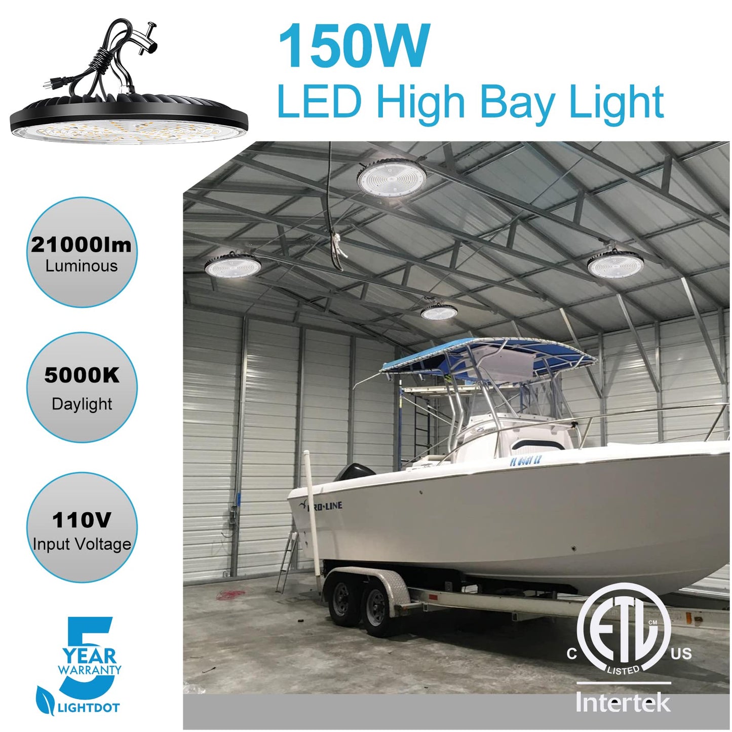 Lightdot 150W LED UFO High Bay Light ,5000K,  for Warehouse  Garage Barn