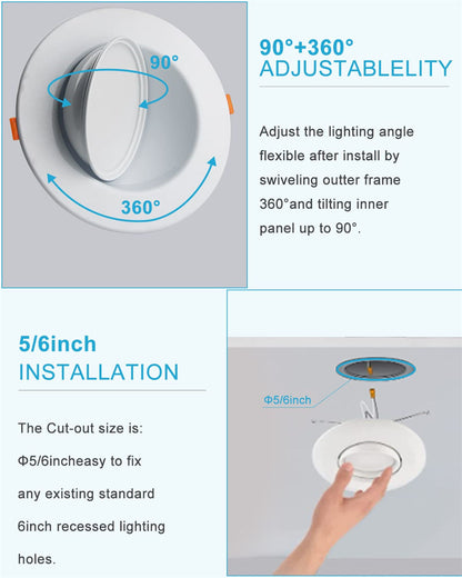 5/6 Inch  Gimbal Adjustable (Aim The Light in Any Direction)Rotated Dimmable Recessed Focused Can Light